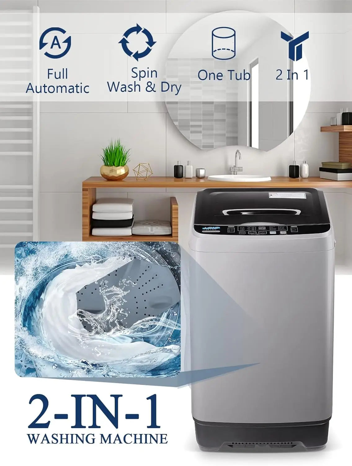 KRIB BLING Full Automatic Washing Machine with LED Display, 17.7 lbs Portable Washer Drain Pump, 10 Programs & 8 Water Levels Se