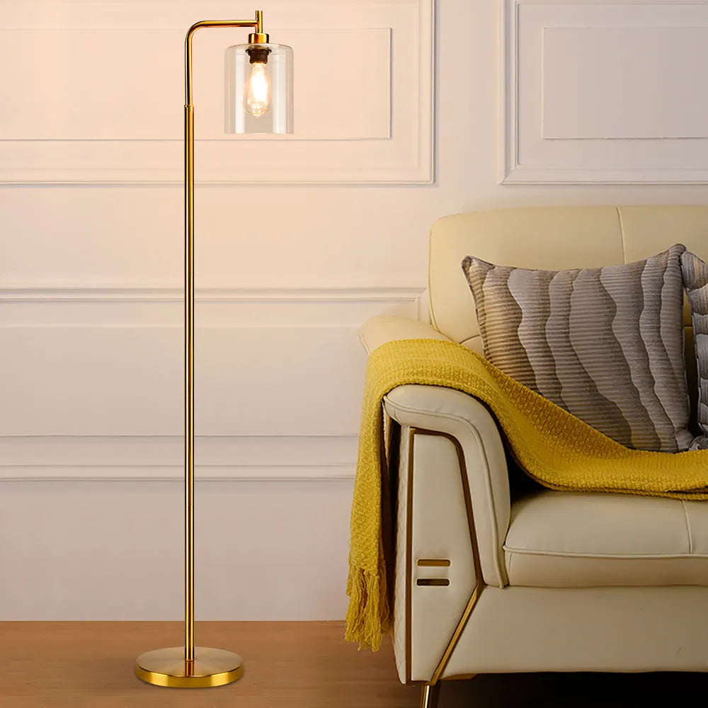 Depuley Nordic Vertical Metal LED Floor Lamp Glass Shade Brass Pole Arc Tall Lighting for Living Bedroom Office E26 Gold/Black