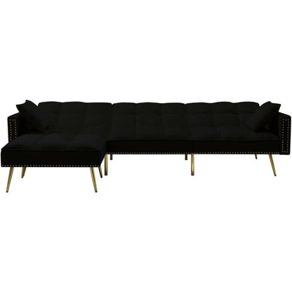 Sofa Living Room Sofas for Home Sectional Sleeper 900 LB Heavy Duty 107 Inch 3 Seater L Shaped Sofa Chaise Black Furniture Bed