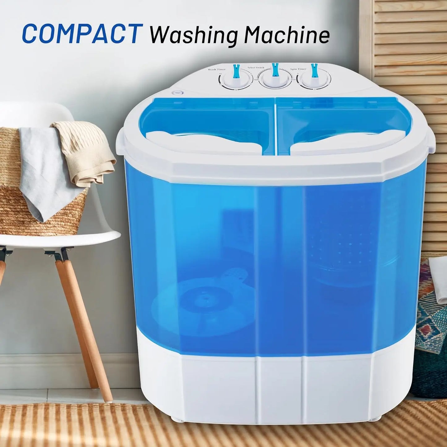 Spurgehom Portable Washing Machine, 15 lbs Capacity Washer and Dryer, 2 In 1 Mini Compact Twin Tub Washer and Dryer Dombo for RV