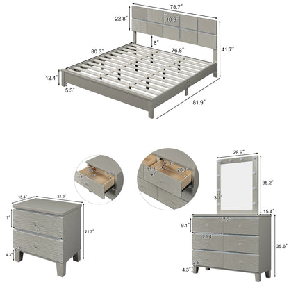 5 Pieces Champagne Silver Bedroom Set