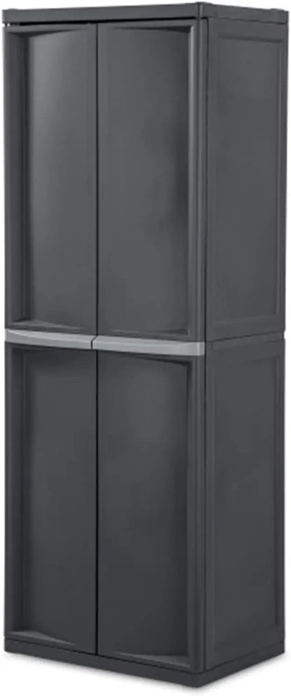 4 Shelf Unit, Heavy Duty and Easy to Assemble Plastic Storage Unit, Organize Bins in the Garage