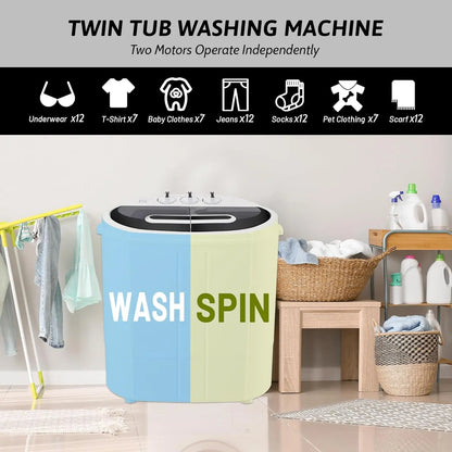 Spurgehom Portable Washing Machine, 15 lbs Capacity Washer and Dryer, 2 In 1 Mini Compact Twin Tub Washer and Dryer Dombo for RV