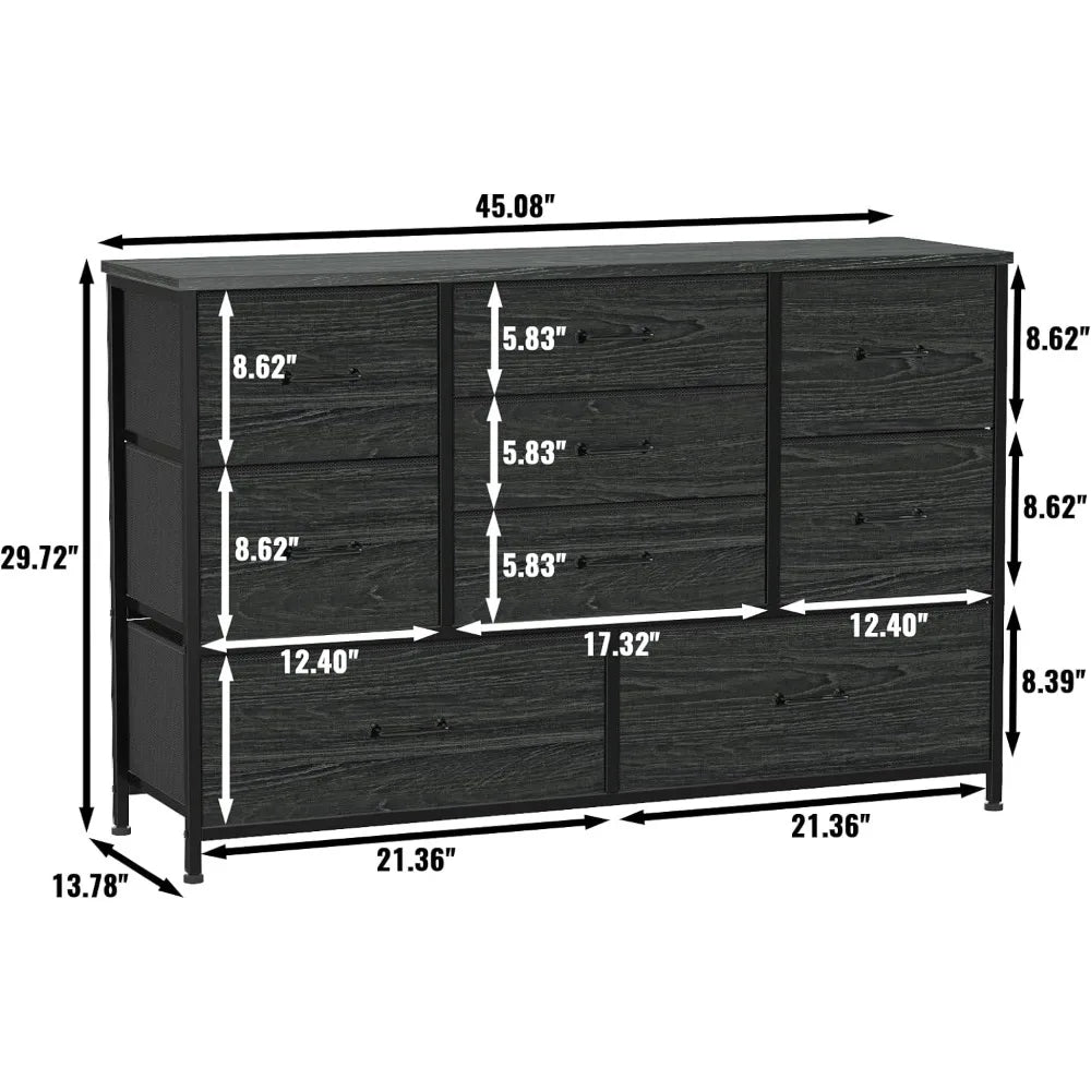 Wide Dresser With 9 Large Drawers