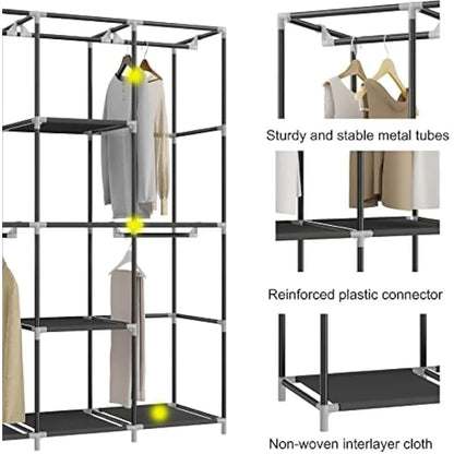 HOMGRNE Portable Closet Wardrobe, Bedroom Clothes Closet Storage Organizer-4 Storage Shelves, 4 Hanging Rods