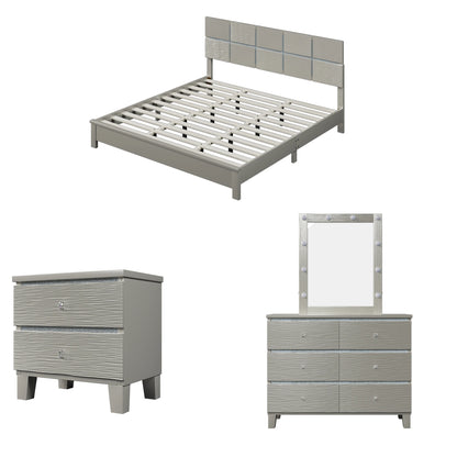 5 Pieces Champagne Silver Bedroom Set