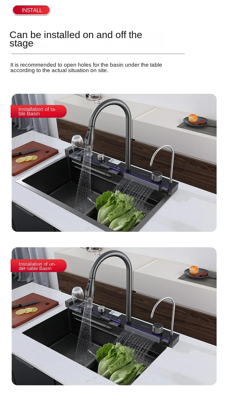 Stainless Steel Waterfall Kitchen Sink