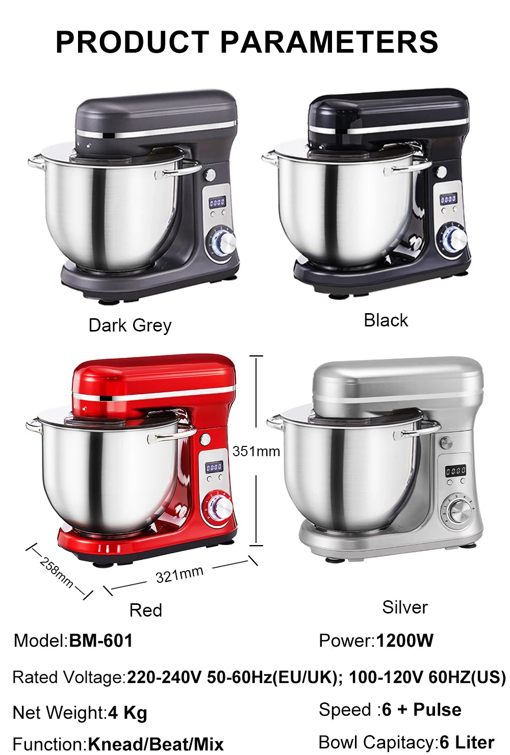 Quiet Motor Kitchen Food Stand Mixer/Blender