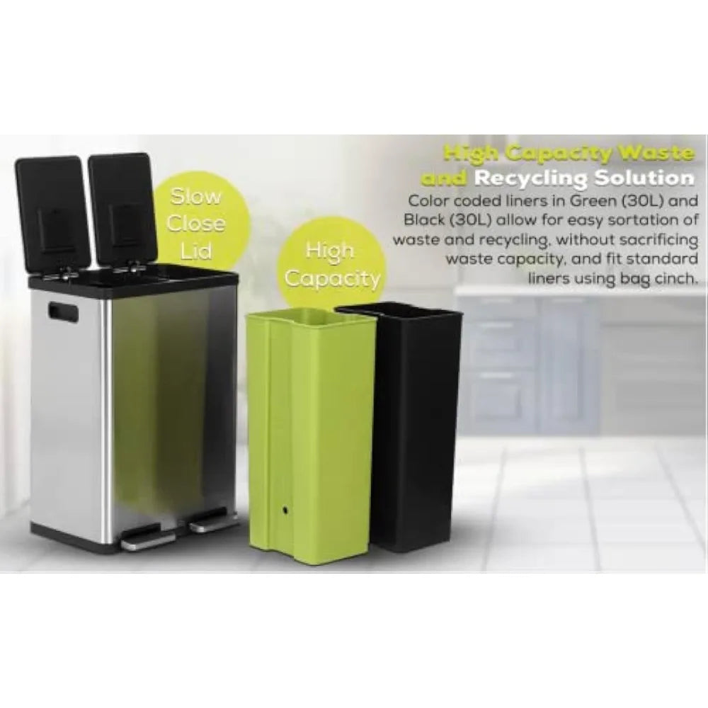 Dual Compartment Recycling Kitchen Step Trash Can