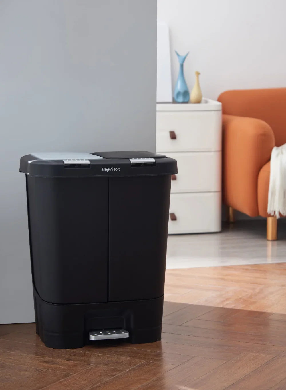 Dual Plastic Trash and Recycle Bin