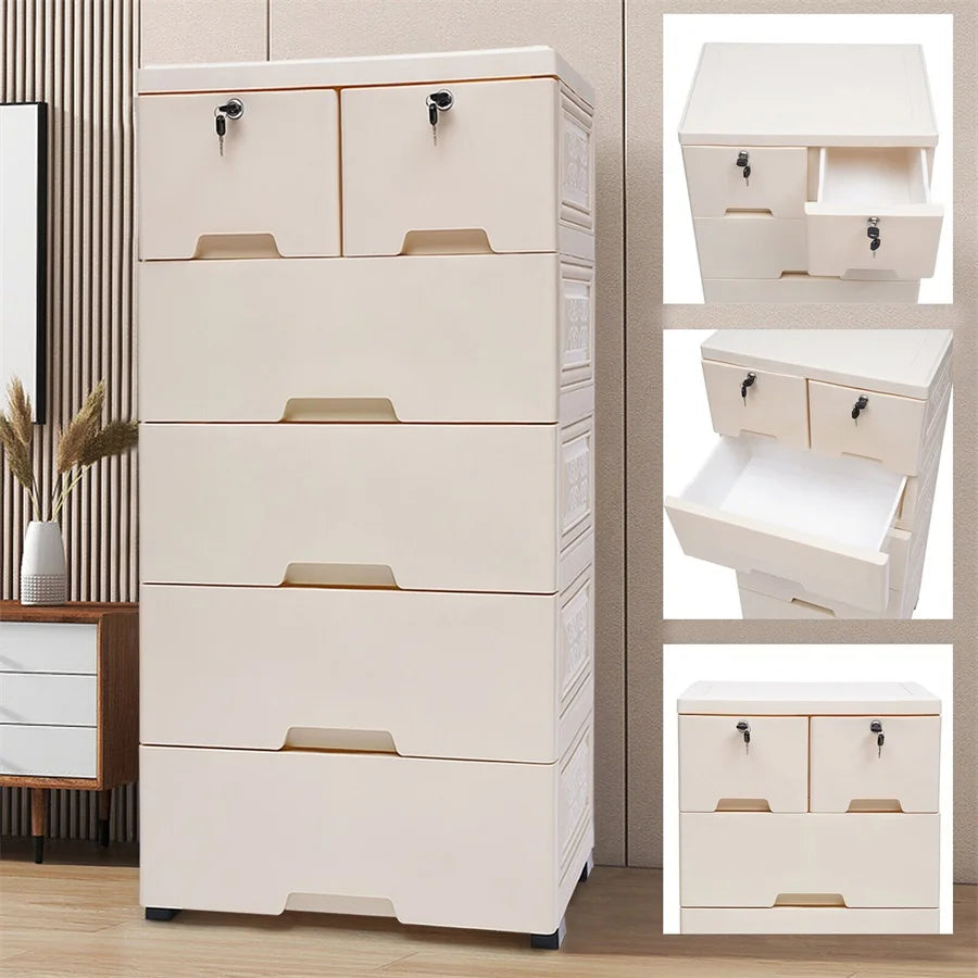 Storage Cabinet with 6 Drawers Closet Drawers Tall Dresser Organizer for Clothes Playroom Bedroom Furniture Saving Space