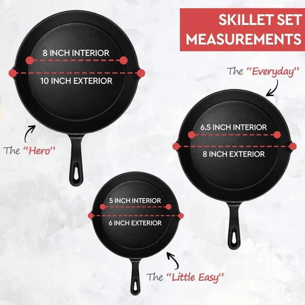 3-Piece Set Cast Iron Skillet