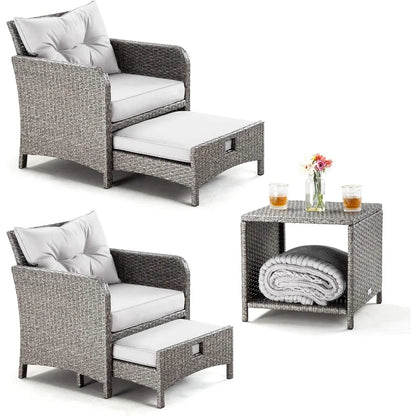 Outdoor Patio Wicker Chairs Set With Table