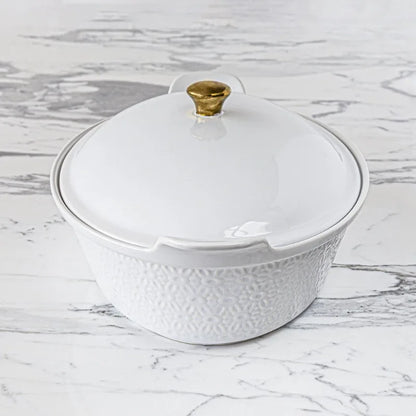 White Oval Stoneware Casserole Dish with Lid