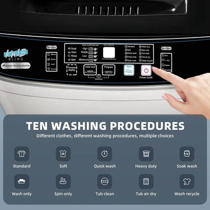 Full-Automatic Washing Machine, Portable Washer, with Drain Pump, LED Display/8 Water Levels Selections/10 Programs, 15.6lbs