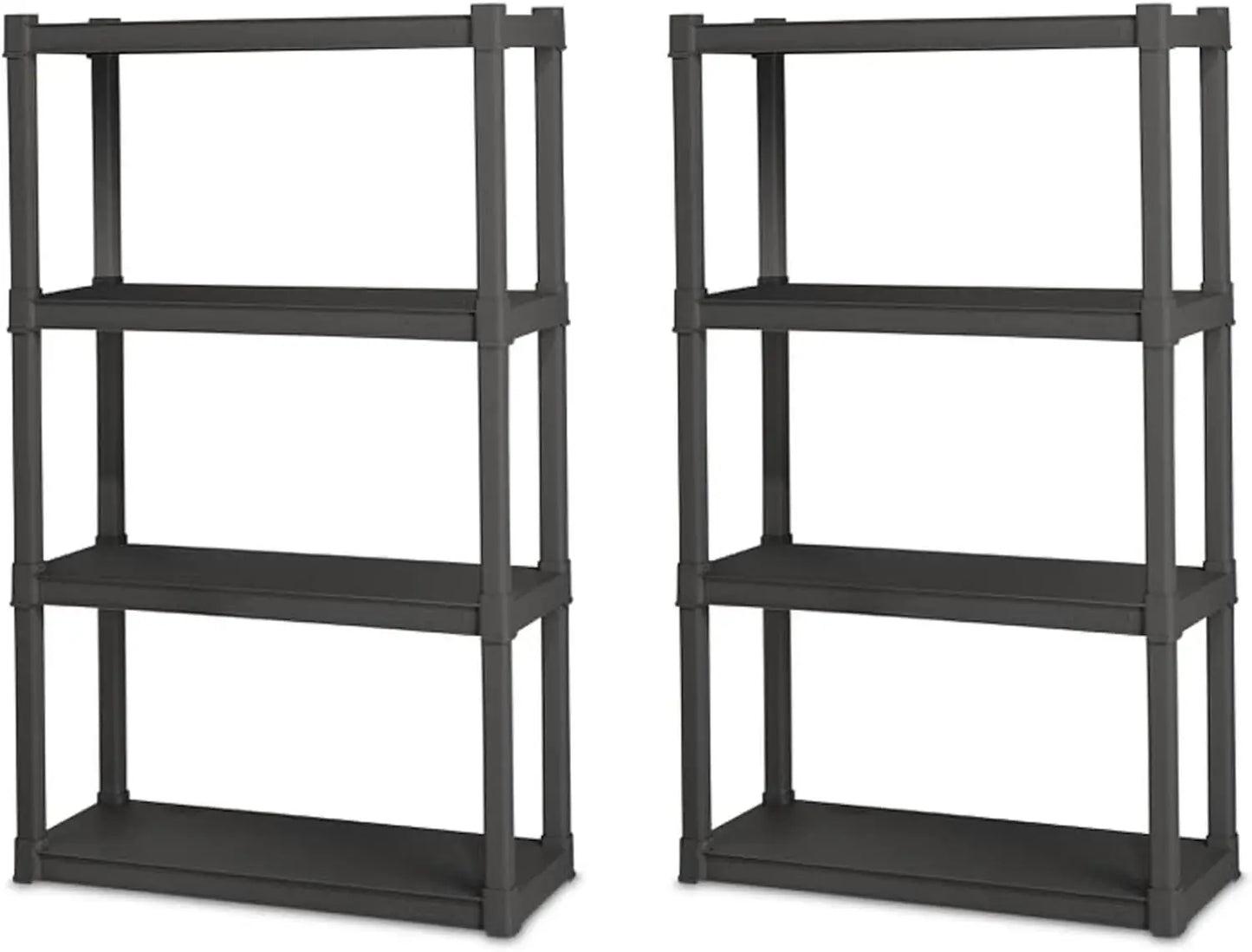 4 Shelf Unit, Heavy Duty and Easy to Assemble Plastic Storage Unit, Organize Bins in the Garage