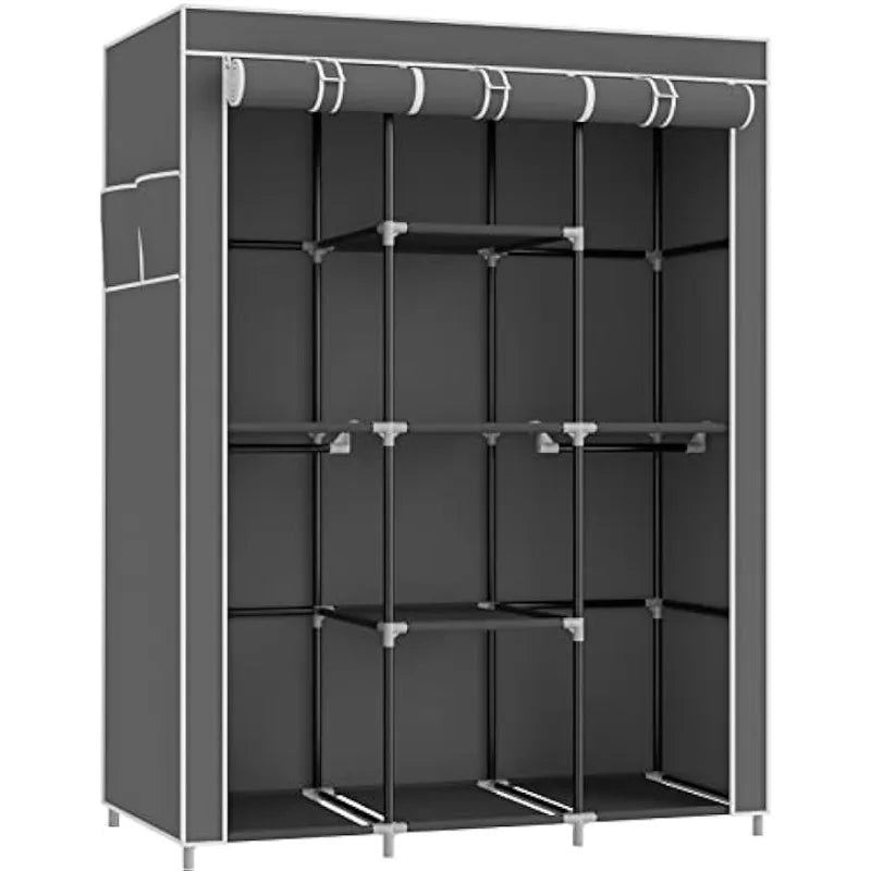 HOMGRNE Portable Closet Wardrobe, Bedroom Clothes Closet Storage Organizer-4 Storage Shelves, 4 Hanging Rods