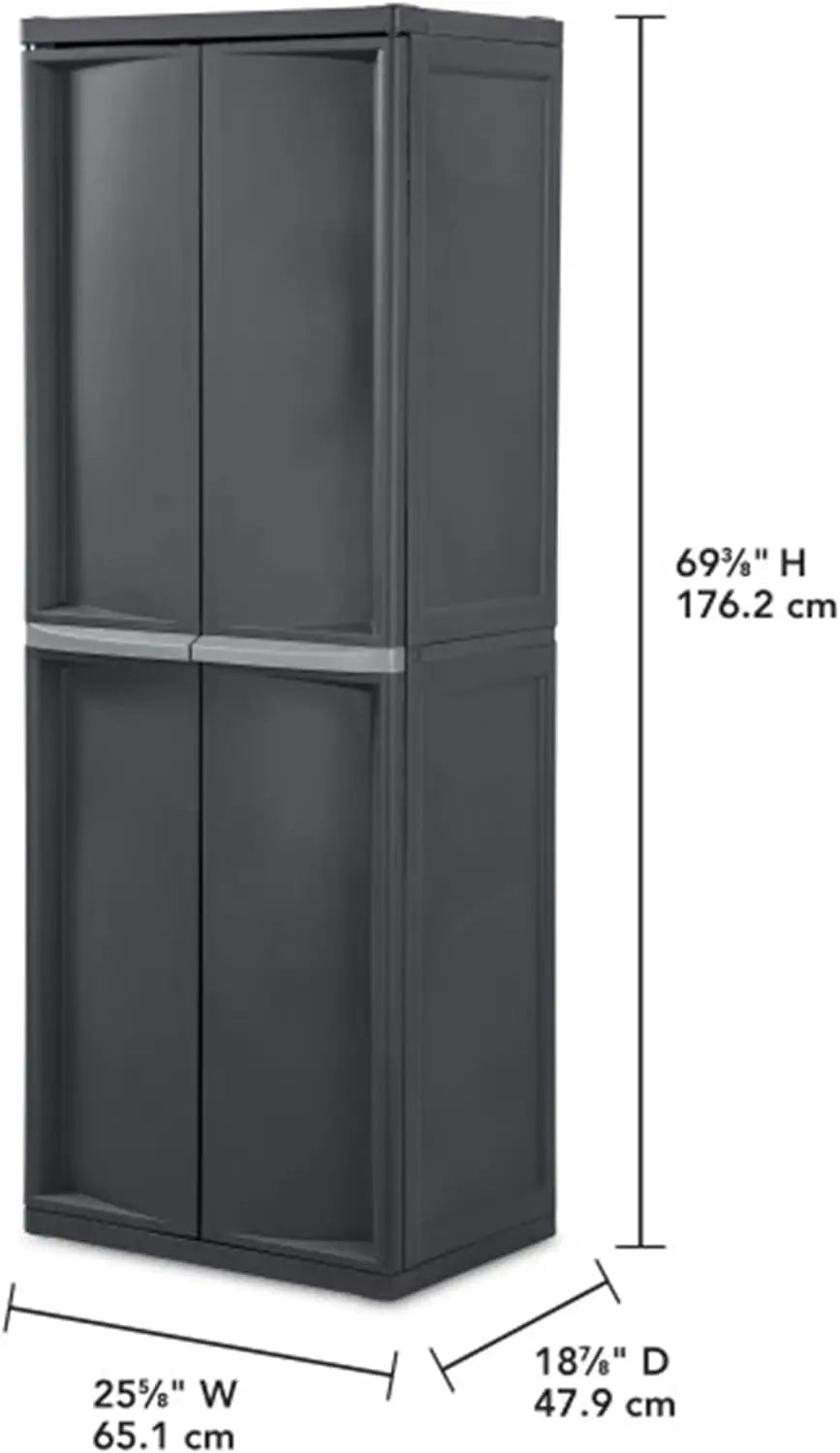 4 Shelf Unit, Heavy Duty and Easy to Assemble Plastic Storage Unit, Organize Bins in the Garage