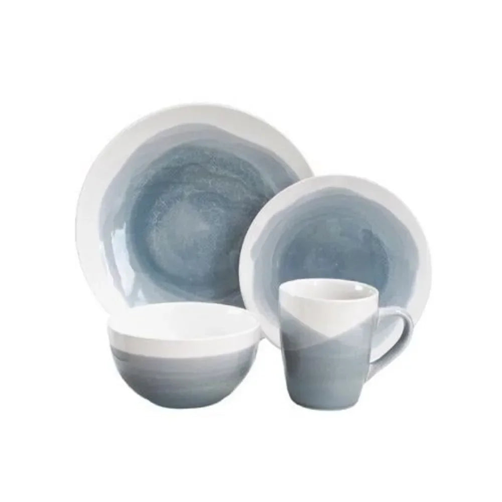 16-Piece Dinnerware Set Plates Sets for Home Dinner Set Dishes and Plate Set Blue Gray, Round, Stoneware