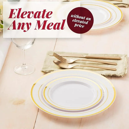 200pc Gold Plastic Plates - 100 Dinner Plates & 100 Salad Plates, Party Plates Disposable Heavy Duty - Dessert, Appetizer