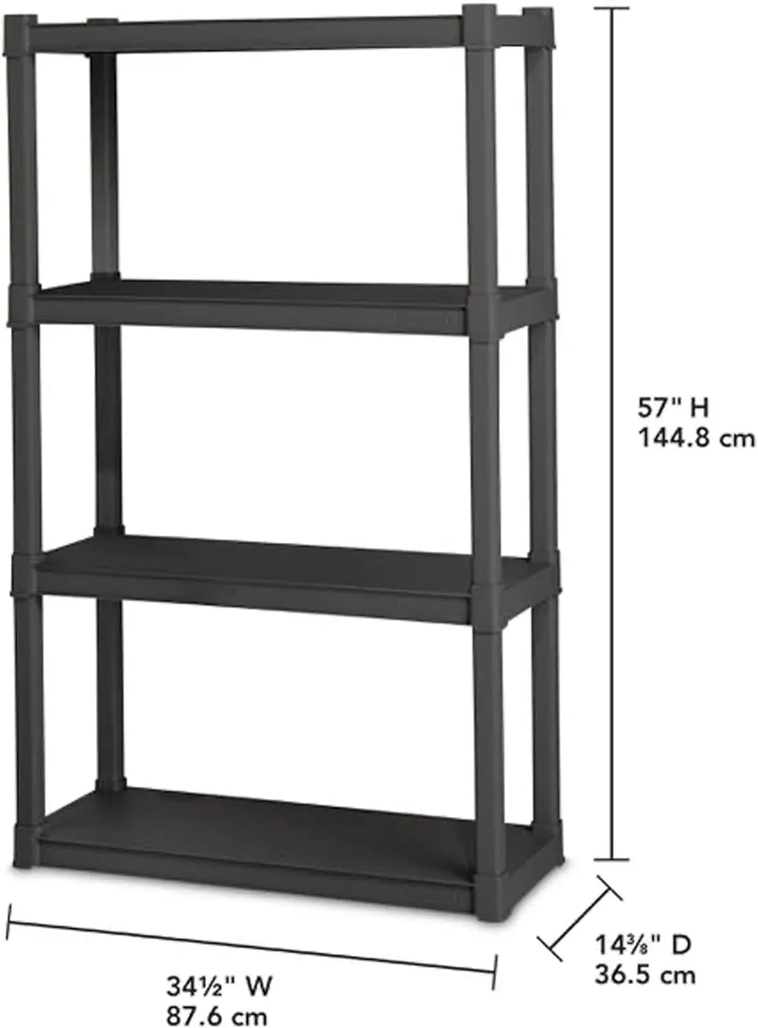 4 Shelf Unit, Heavy Duty and Easy to Assemble Plastic Storage Unit, Organize Bins in the Garage