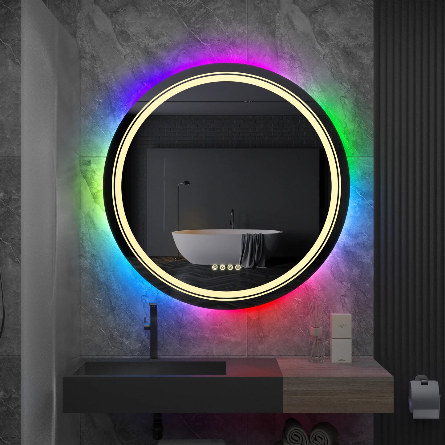 Large Round Lighted Bathroom Mirror