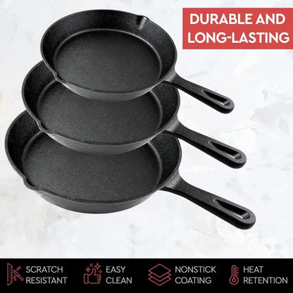 3-Piece Set Cast Iron Skillet