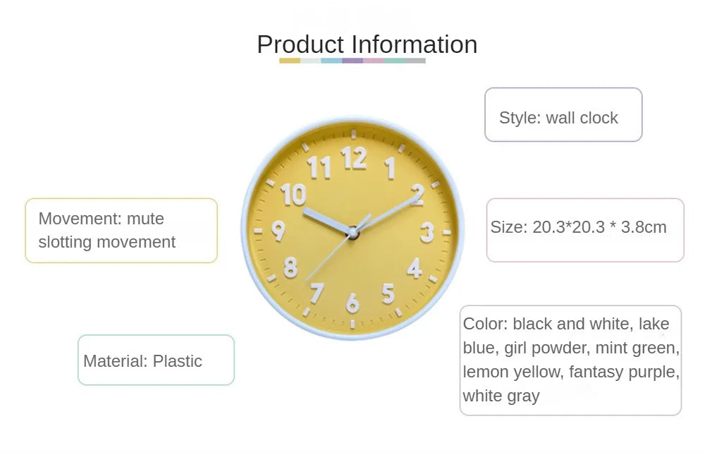 Modern Simple Wall Clock Candy Color