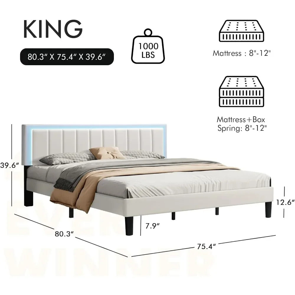 King Size Bed Frame Upholstered Leather Bed