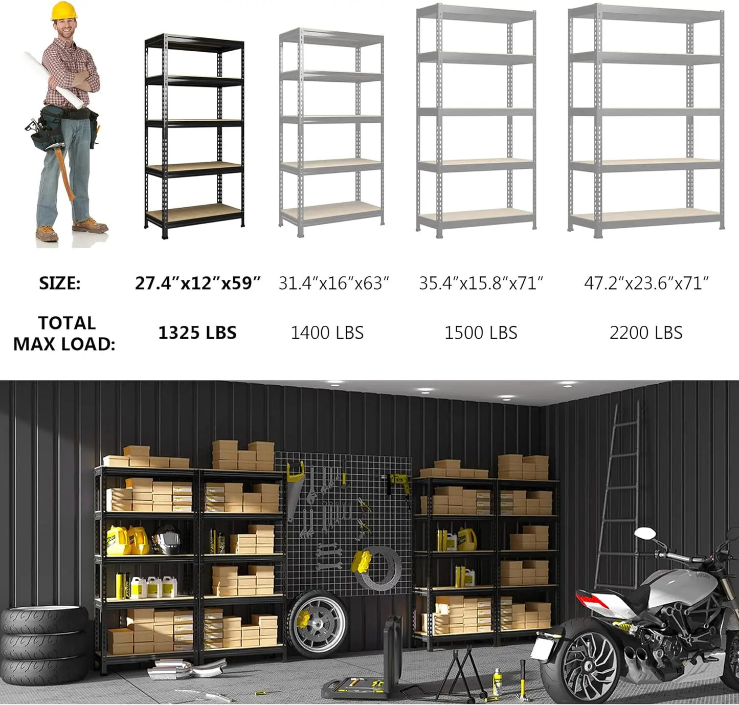 5 Tier Adjustable Garage Storage Shelving