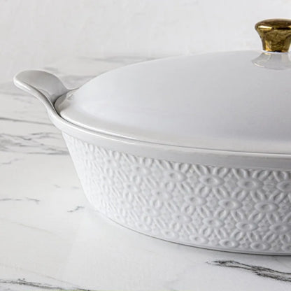 White Oval Stoneware Casserole Dish with Lid