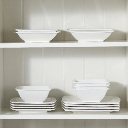 Plates and Bowls Sets, Square Dinnerware Sets, Kitchen Dish Set, Porcelain White Dinnerware Set