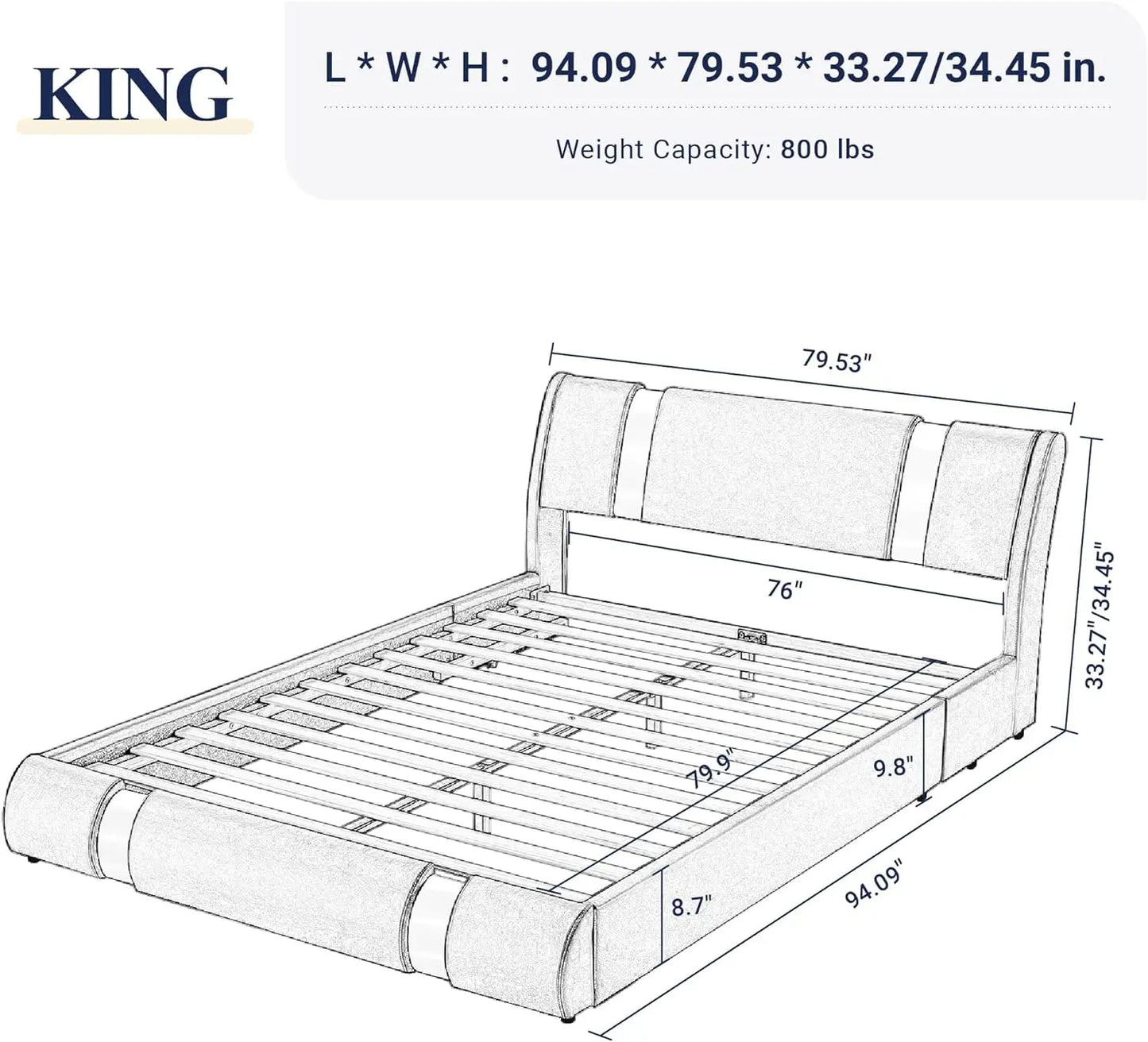 Leather Upholstered Platform Bed With Adjustable Headboard