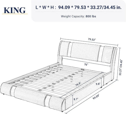 Leather Upholstered Platform Bed With Adjustable Headboard