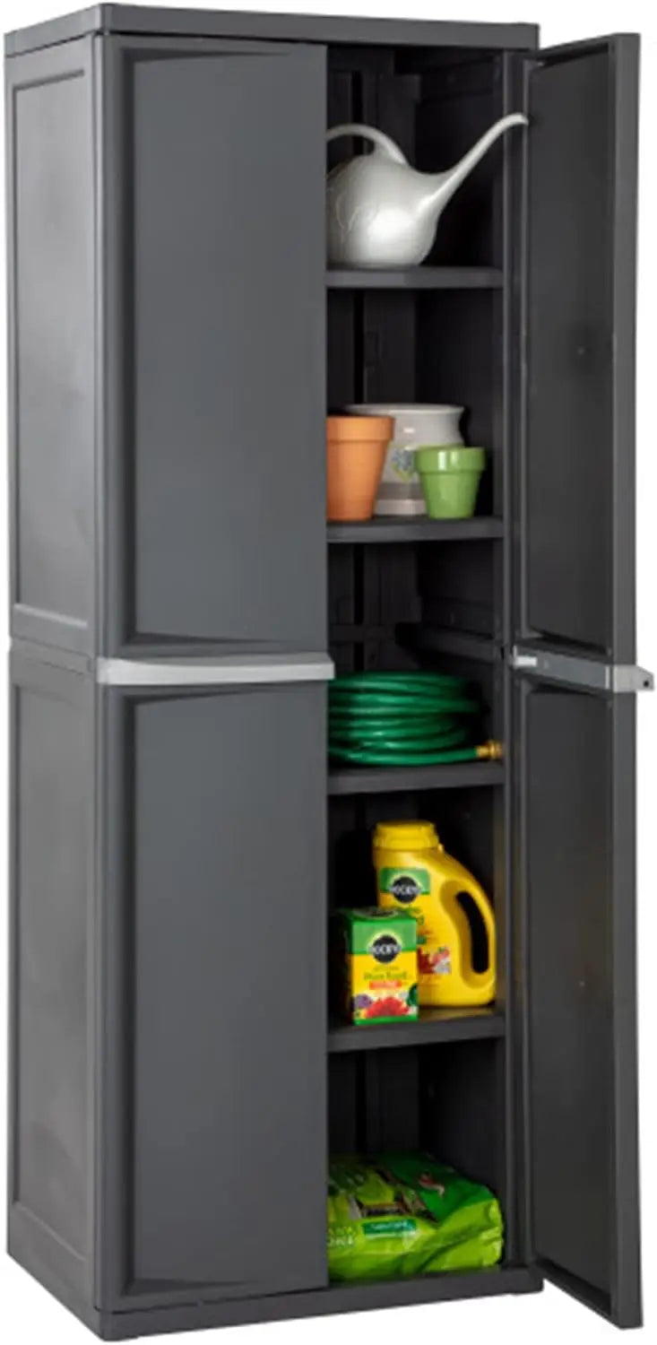 4 Shelf Unit, Heavy Duty and Easy to Assemble Plastic Storage Unit, Organize Bins in the Garage