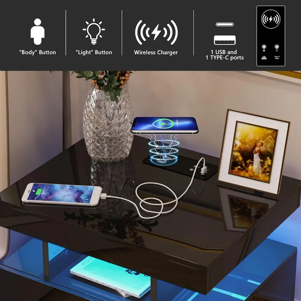 Nightstand, Wireless Charging Station and USB Port