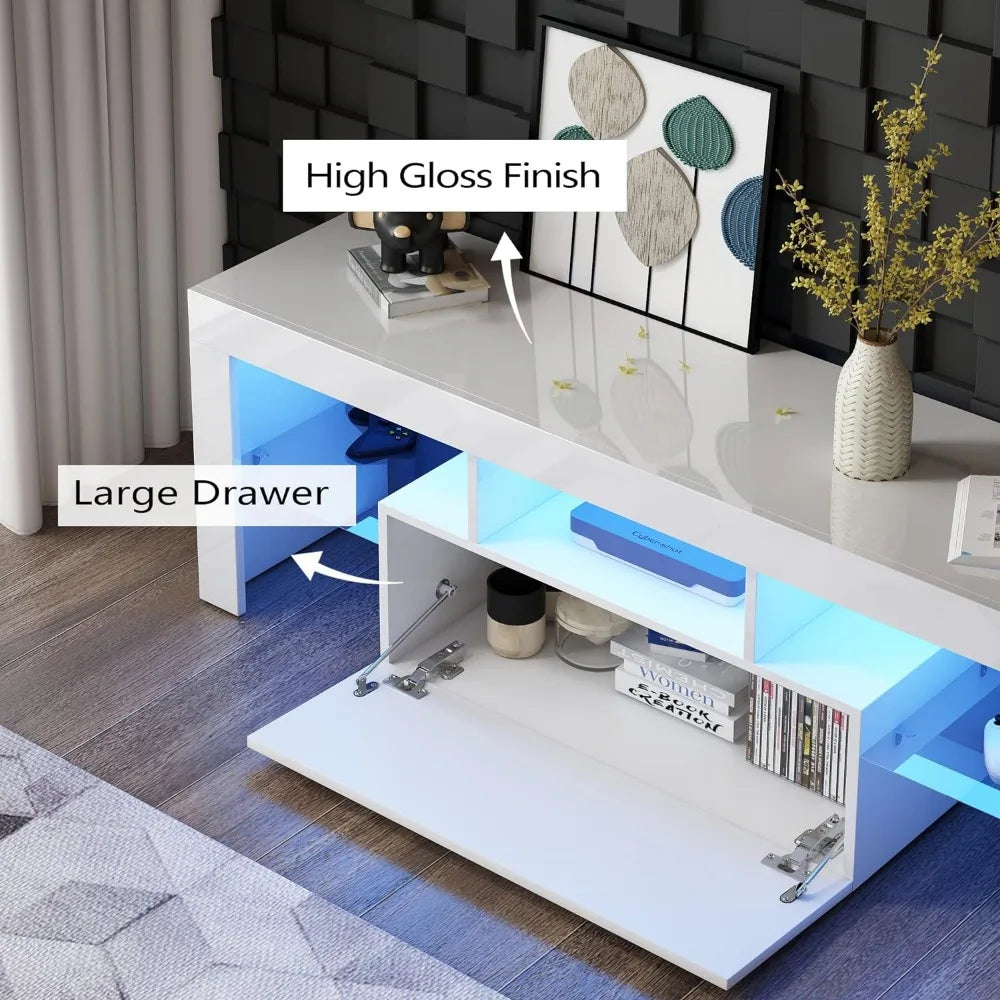 Living Room LED White TV Stand