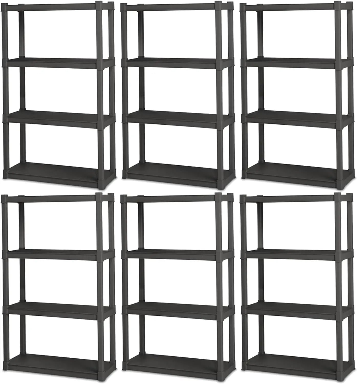 4 Shelf Unit, Heavy Duty and Easy to Assemble Plastic Storage Unit, Organize Bins in the Garage