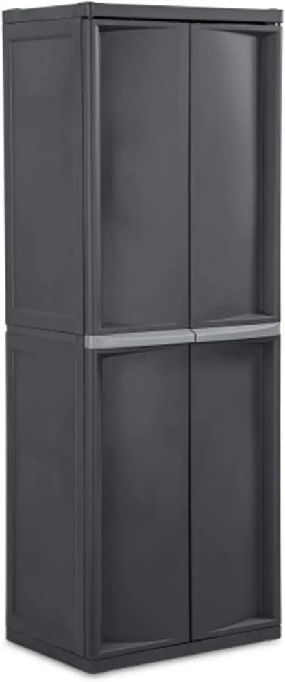 4 Shelf Unit, Heavy Duty and Easy to Assemble Plastic Storage Unit, Organize Bins in the Garage