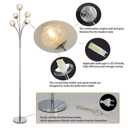 5 Light Modern Globe LED Floor Lamp