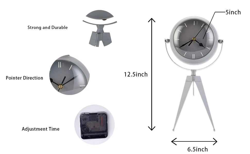 Metal Clock Desk Clock Battery Operated Decorative Table Clock Alarm Clock for Living Room Bedside Bedroom Desktop Decoration