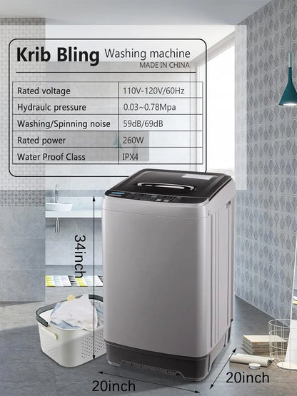KRIB BLING Full Automatic Washing Machine with LED Display, 17.7 lbs Portable Washer Drain Pump, 10 Programs & 8 Water Levels Se