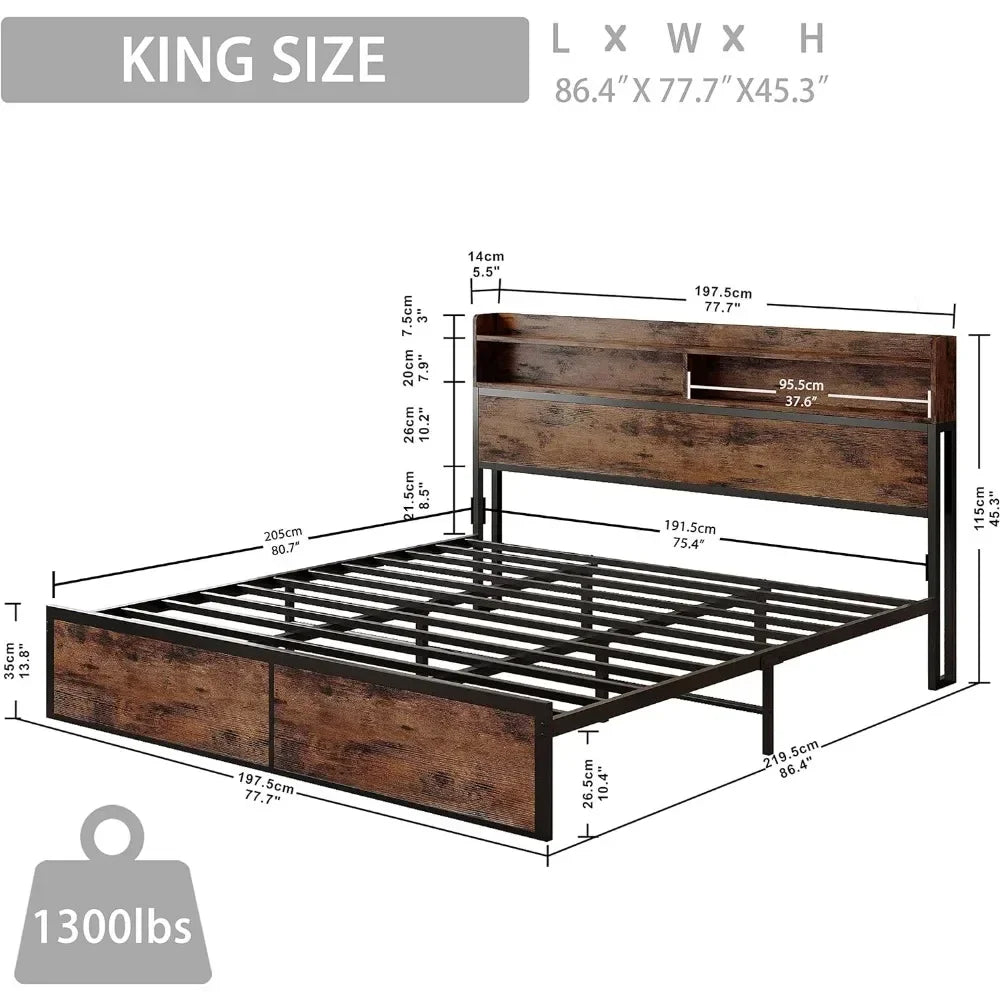 King Size Bed Frame Platform Storage Bed