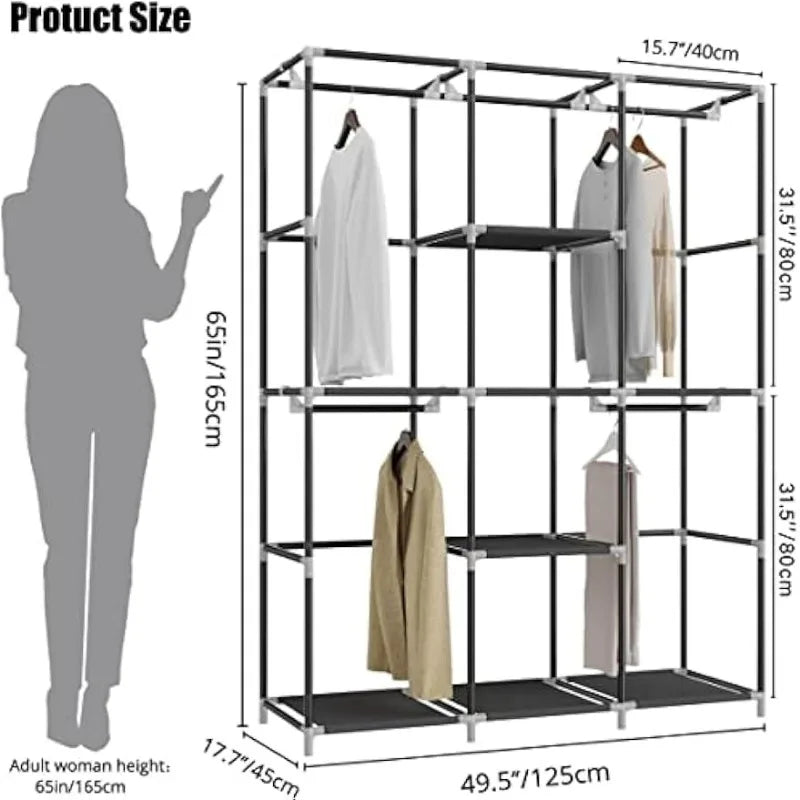 HOMGRNE Portable Closet Wardrobe, Bedroom Clothes Closet Storage Organizer-4 Storage Shelves, 4 Hanging Rods