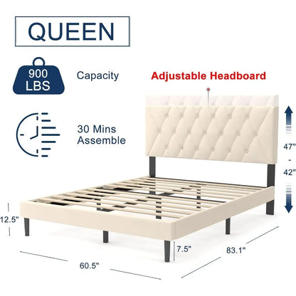 Adjustable Headboard Queen Bed Frame