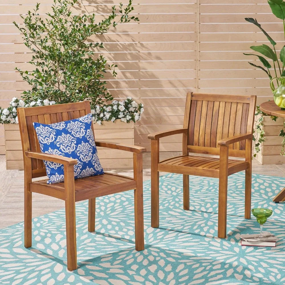 2-Piece Outdoor Acacia Wood Dining Chairs