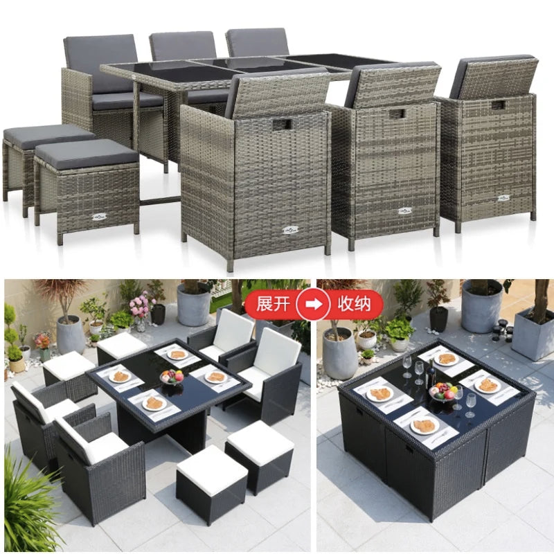 Space Saving Rattan Chairs With Glass Table