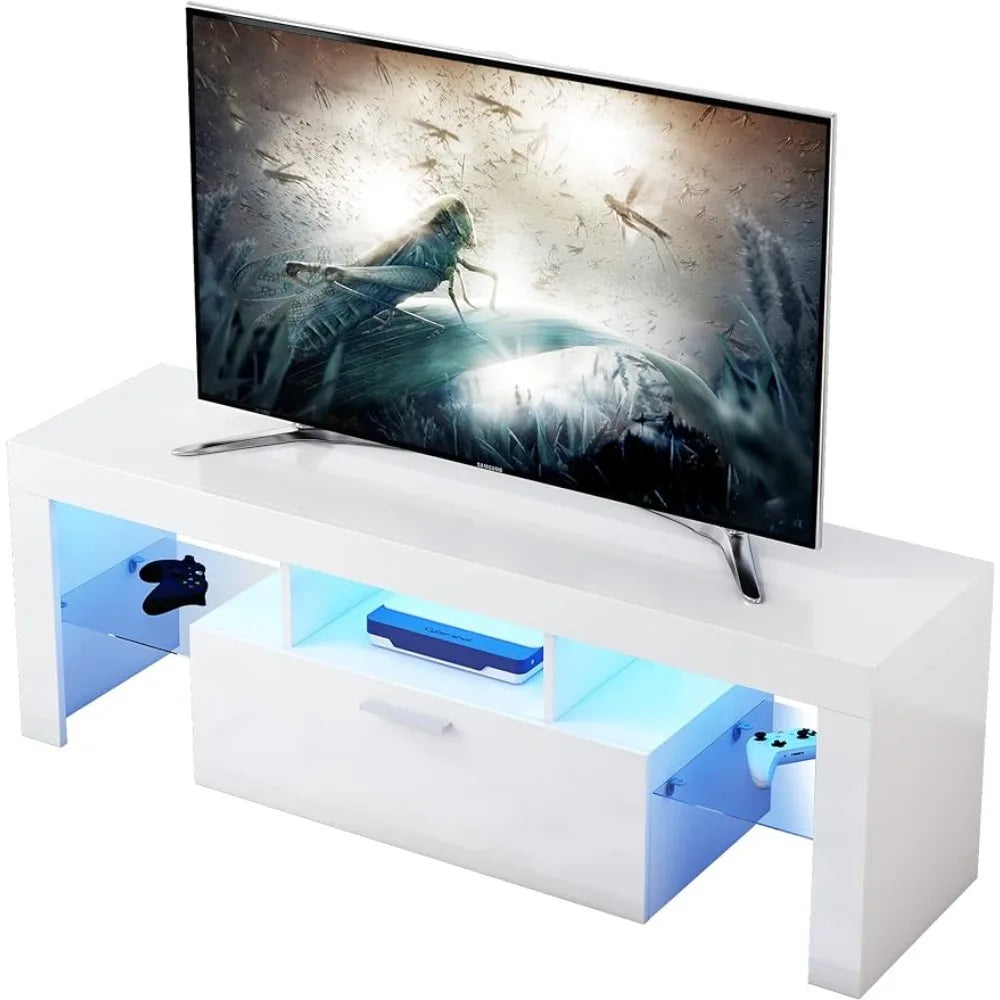 Living Room LED White TV Stand