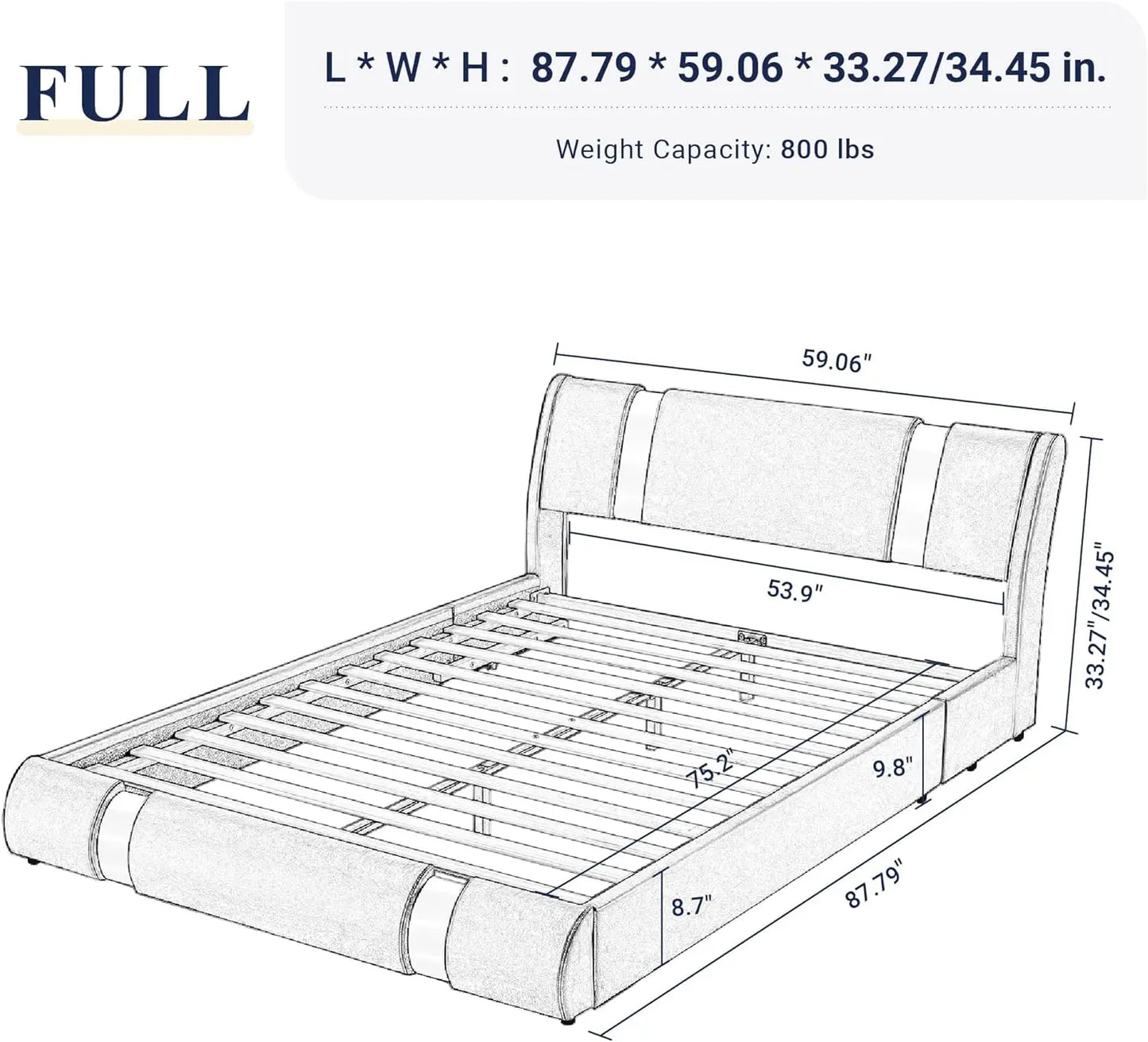 Leather Upholstered Platform Bed With Adjustable Headboard