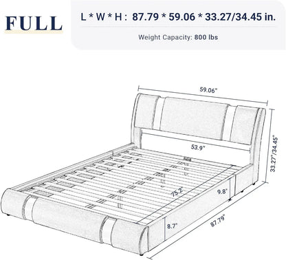 Leather Upholstered Platform Bed With Adjustable Headboard